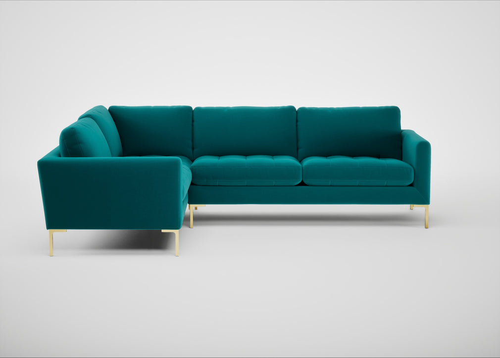 Eton Left Hand Facing Corner Sofa Smart Velvet Petrol / Brass