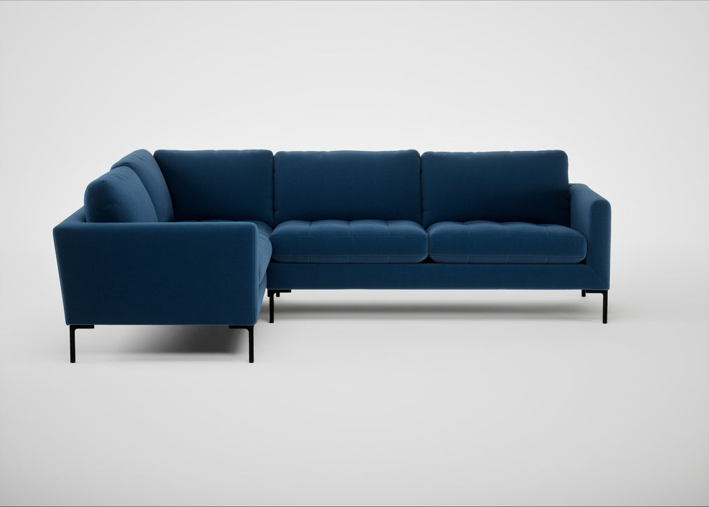 Eton Left Hand Facing Corner Sofa Cotton Velvet Petrol / Black