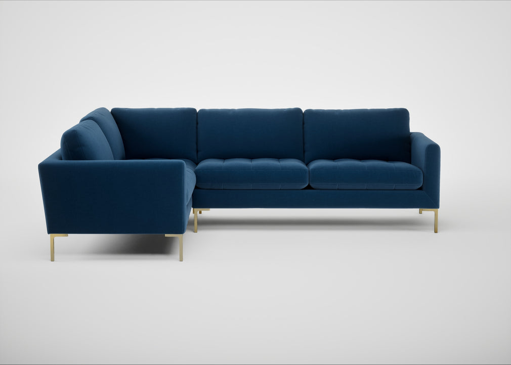 Eton Left Hand Facing Corner Sofa Cotton Velvet Petrol / Brass