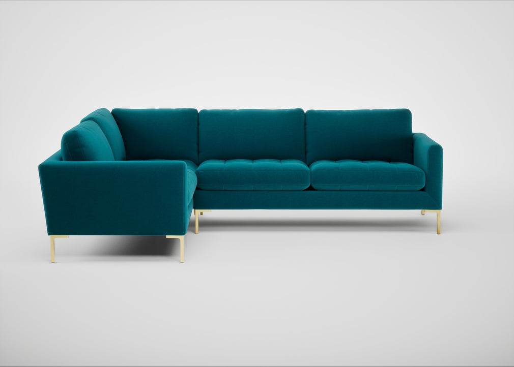 Eton Left Hand Facing Corner Sofa Cotton Velvet Teal / Brass