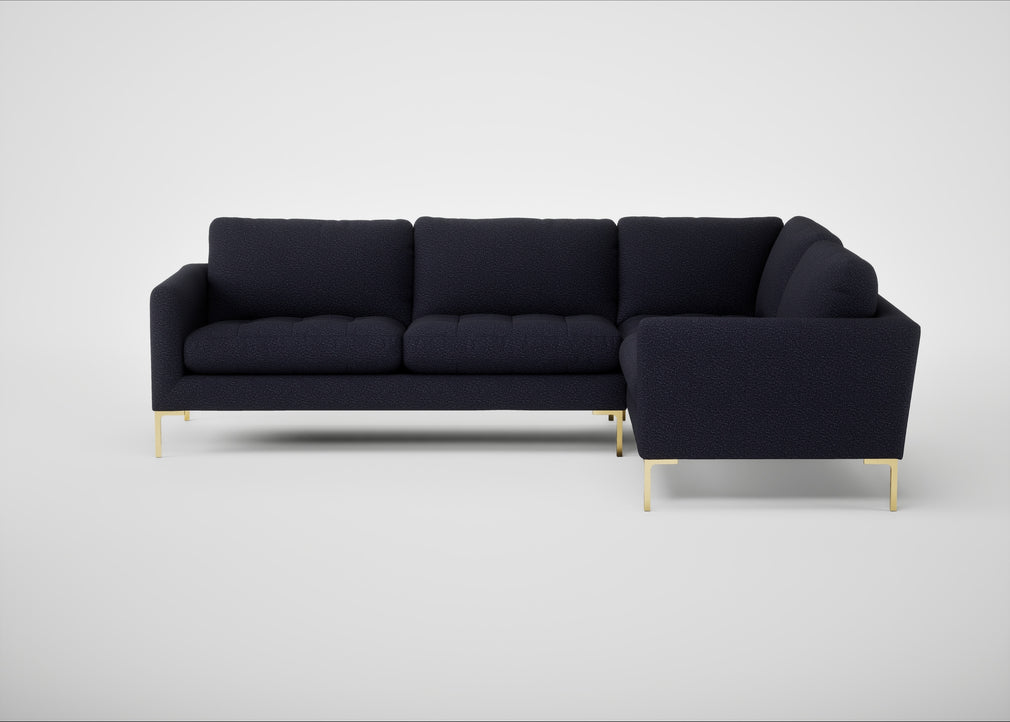 Eton Right Hand Facing Corner Sofa Boucle Indigo / Brass