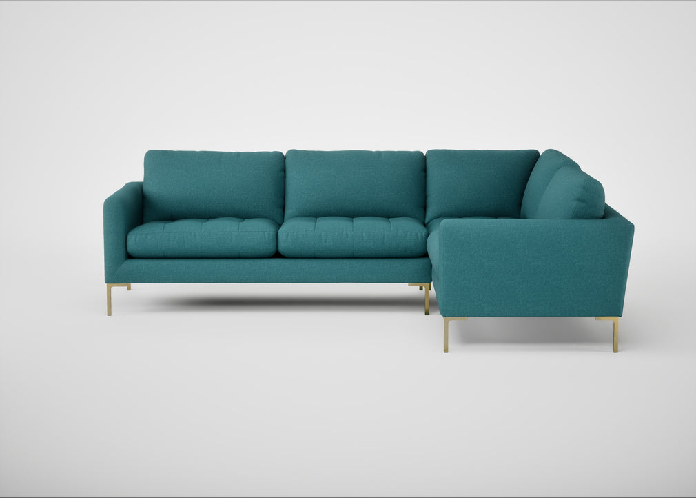 Eton Right Hand Facing Corner Sofa Brushed Cotton Cadet / Brass