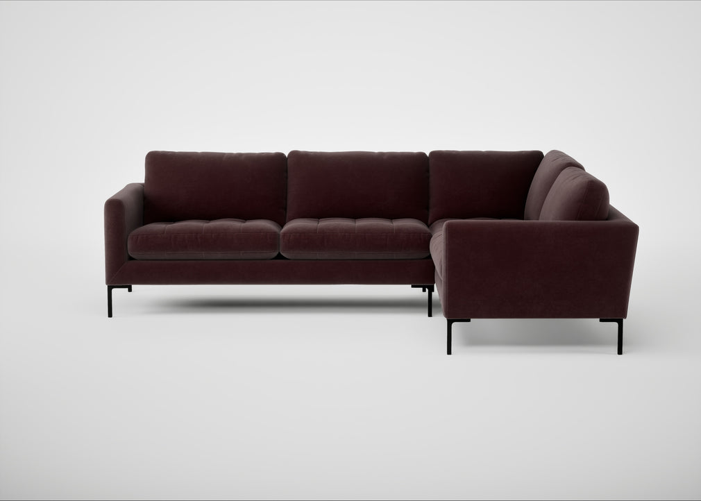 Eton Right Hand Facing Corner Sofa Smart Luxe Velvet Acorn / Black