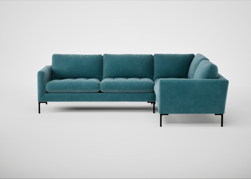 Eton Right Hand Facing Corner Sofa Smart Luxe Velvet Airforce Blue / Black