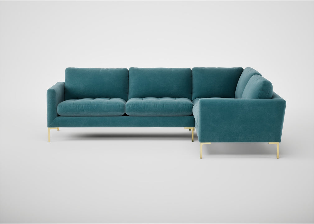 Eton Right Hand Facing Corner Sofa Smart Luxe Velvet Airforce Blue / Brass