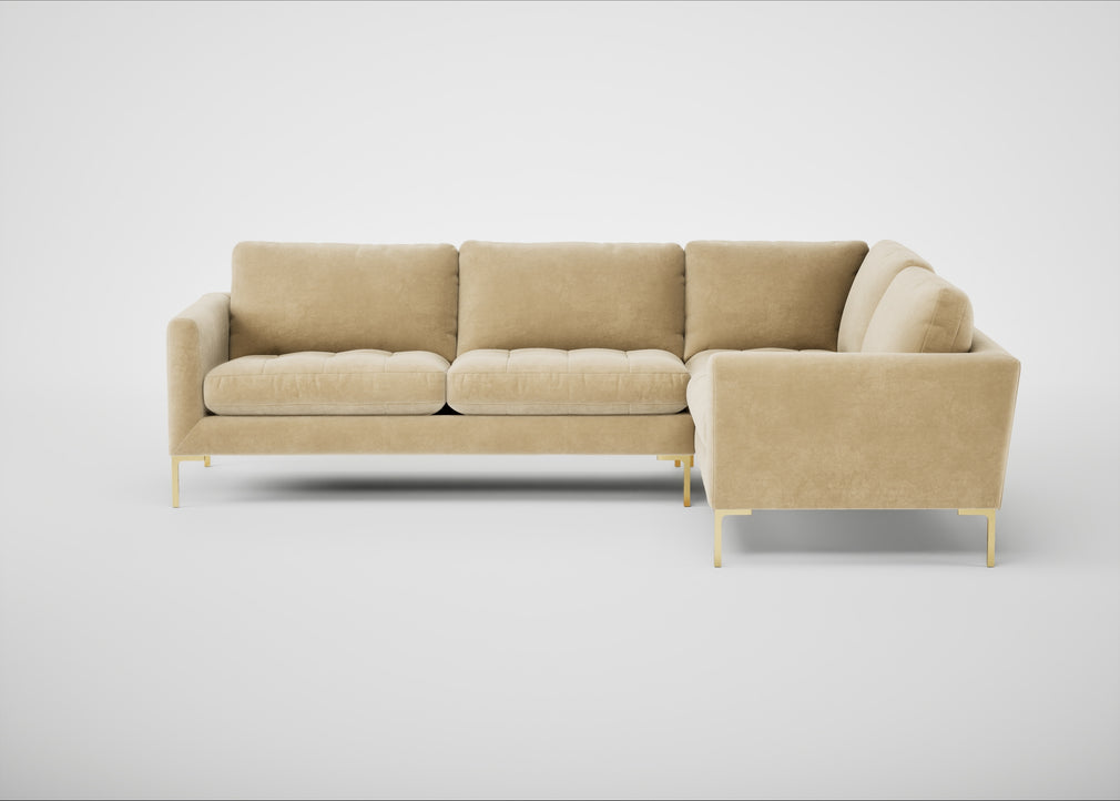 Eton Right Hand Facing Corner Sofa Smart Luxe Velvet Biscuit / Brass