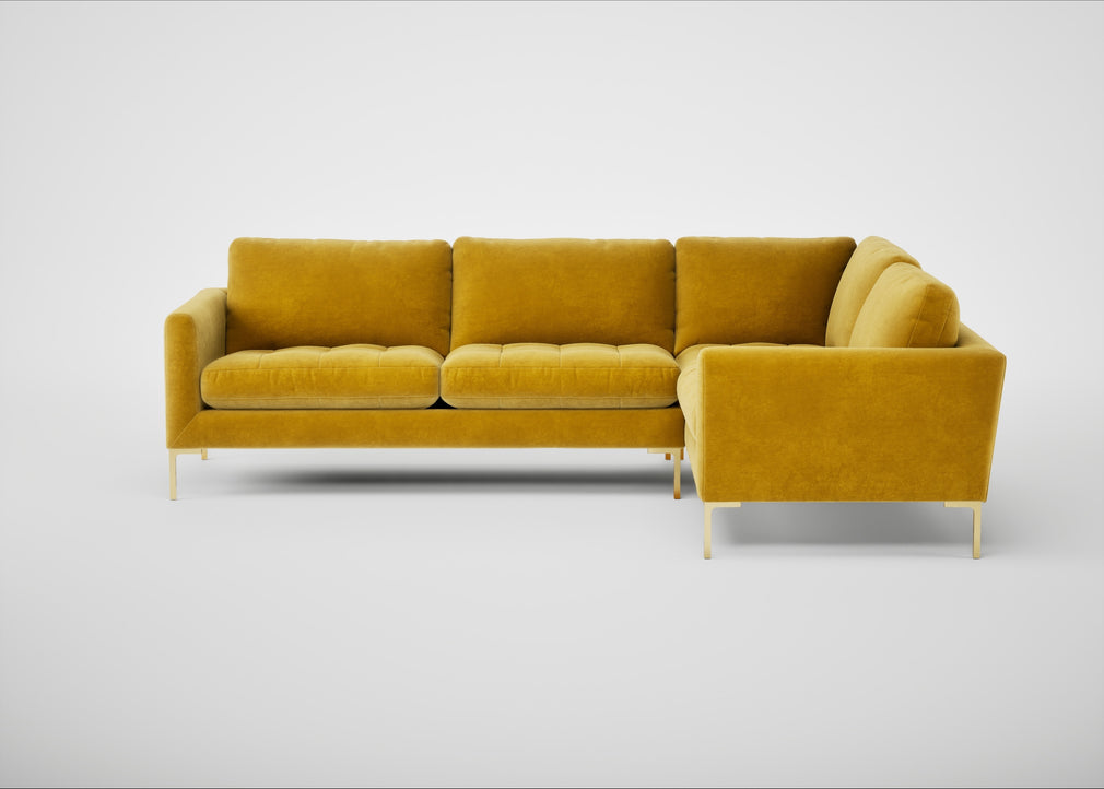 Eton Right Hand Facing Corner Sofa Smart Luxe Velvet Canary / Brass