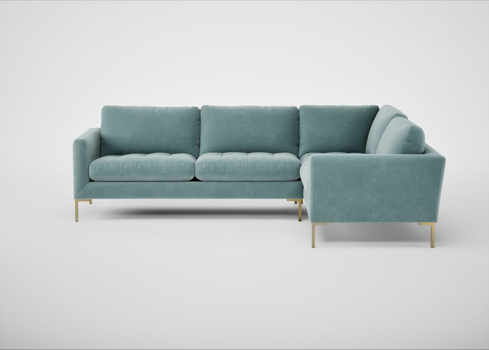 Eton Right Hand Facing Corner Sofa Smart Luxe Velvet Mineral Blue / Brass