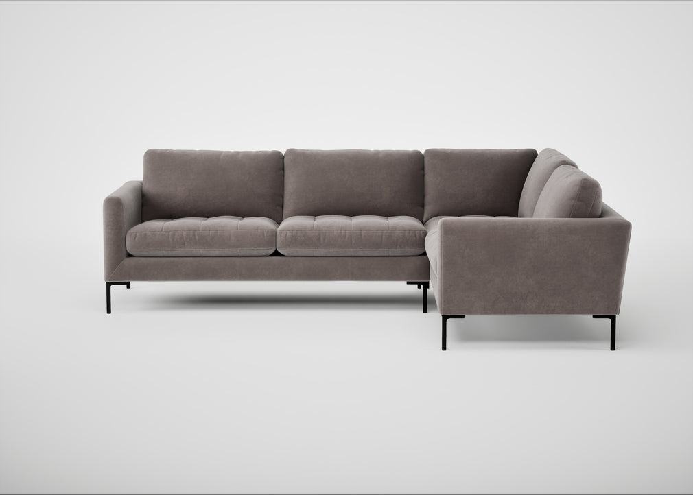 Eton Right Hand Facing Corner Sofa Smart Luxe Velvet Mushroom / Black