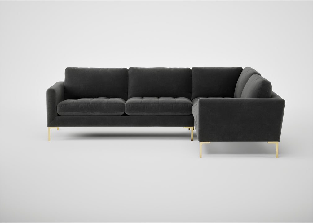 Eton Right Hand Facing Corner Sofa Smart Luxe Velvet Nickel / Brass