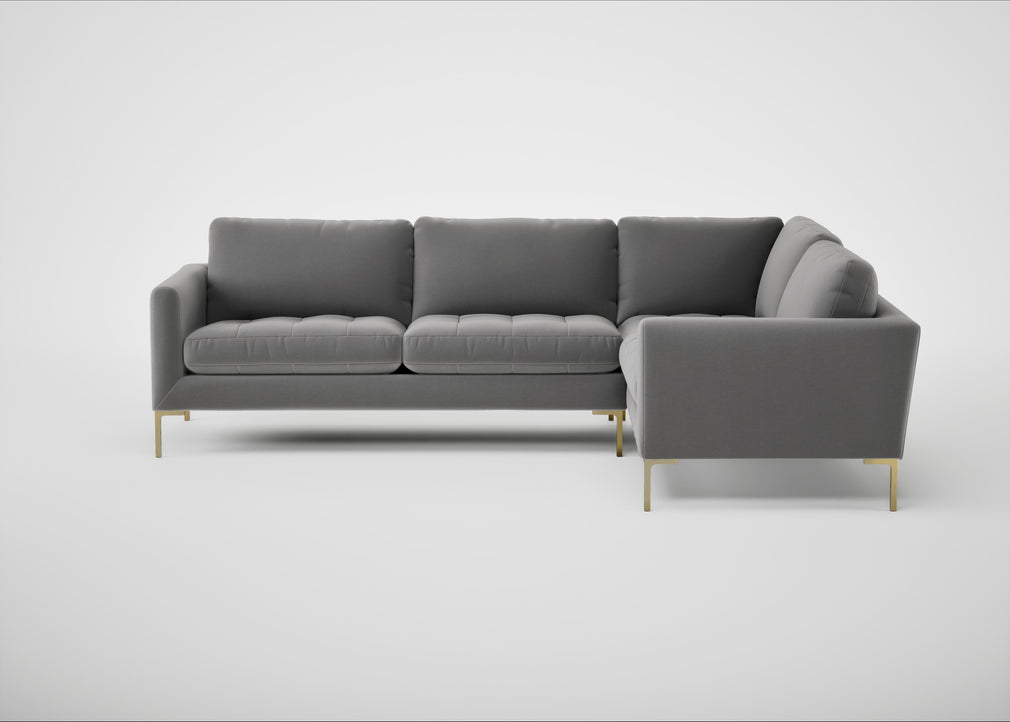 Eton Right Hand Facing Corner Sofa Smart Velvet Mercury / Brass