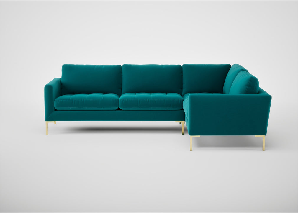 Eton Right Hand Facing Corner Sofa Smart Velvet Petrol / Brass