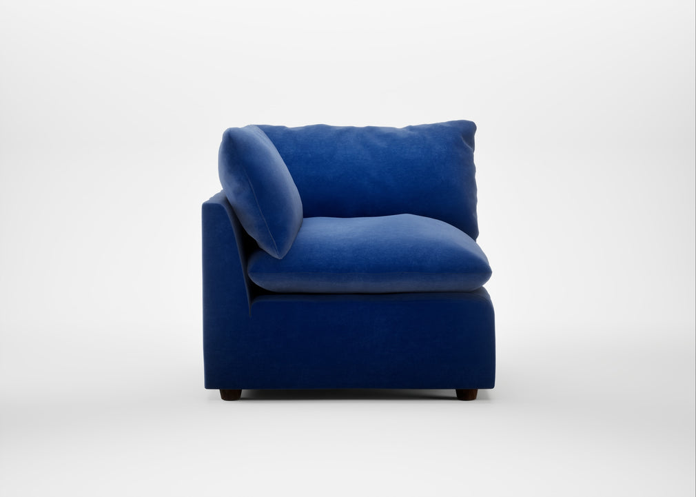 Astrid Corner Unit Smart Luxe Velvet Azure / Walnut Stained Beech