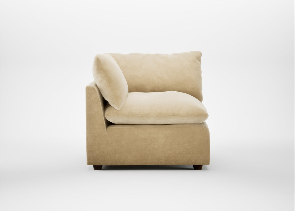 Astrid Corner Unit Smart Luxe Velvet Biscuit / Walnut Stained Beech