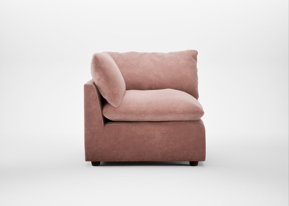 Astrid Corner Unit Smart Luxe Velvet Dusky Pink / Walnut Stained Beech