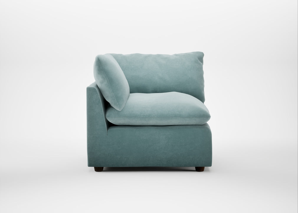 Astrid Corner Unit Smart Luxe Velvet Mineral Blue / Walnut Stained Beech