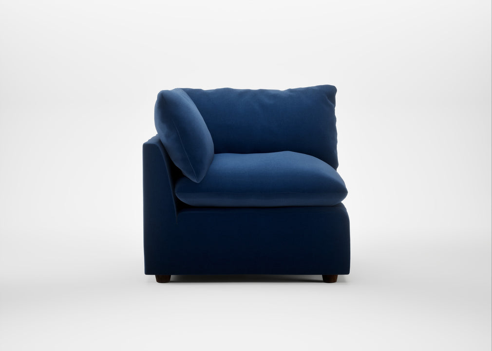 Astrid Corner Unit Cotton Velvet Midnight / Walnut Stained Beech