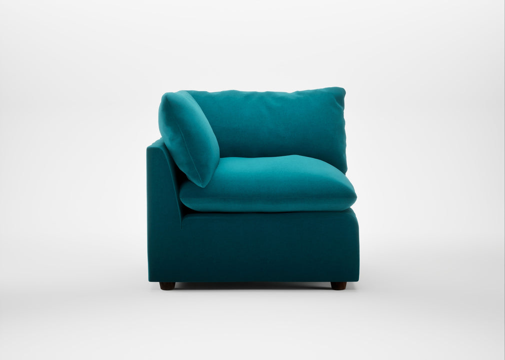 Astrid Corner Unit Cotton Velvet Teal / Walnut Stained Beech