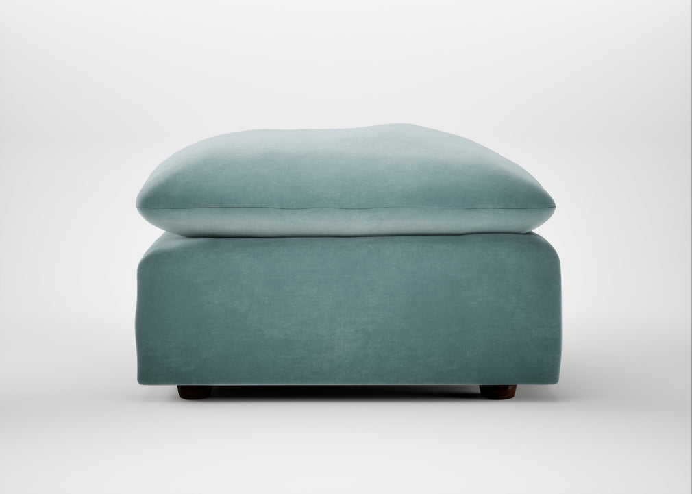 Astrid Ottoman Smart Luxe Velvet Mineral Blue / Walnut Stained Beech