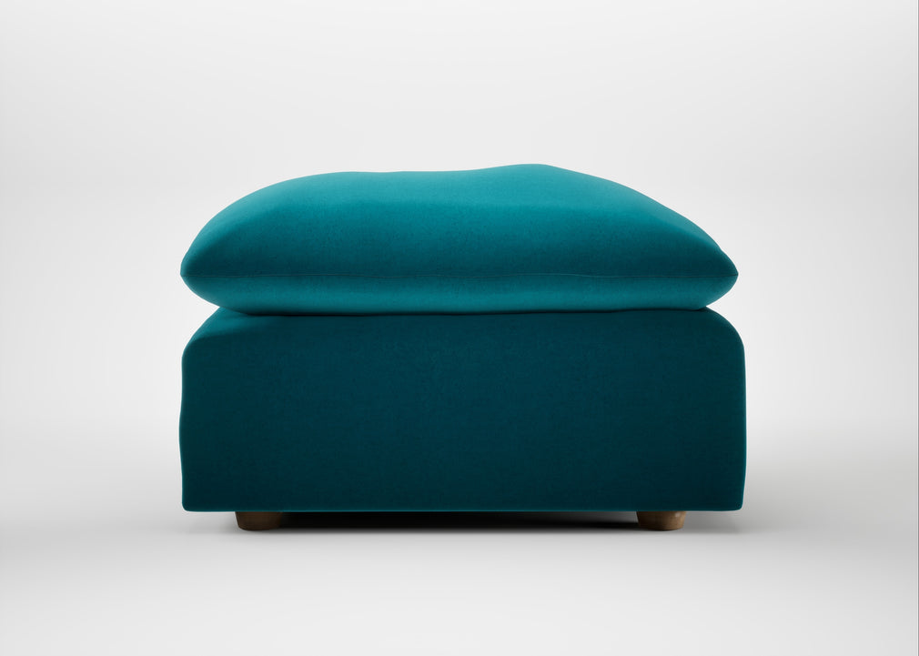 Astrid Ottoman Cotton Velvet Teal / Natural Beech