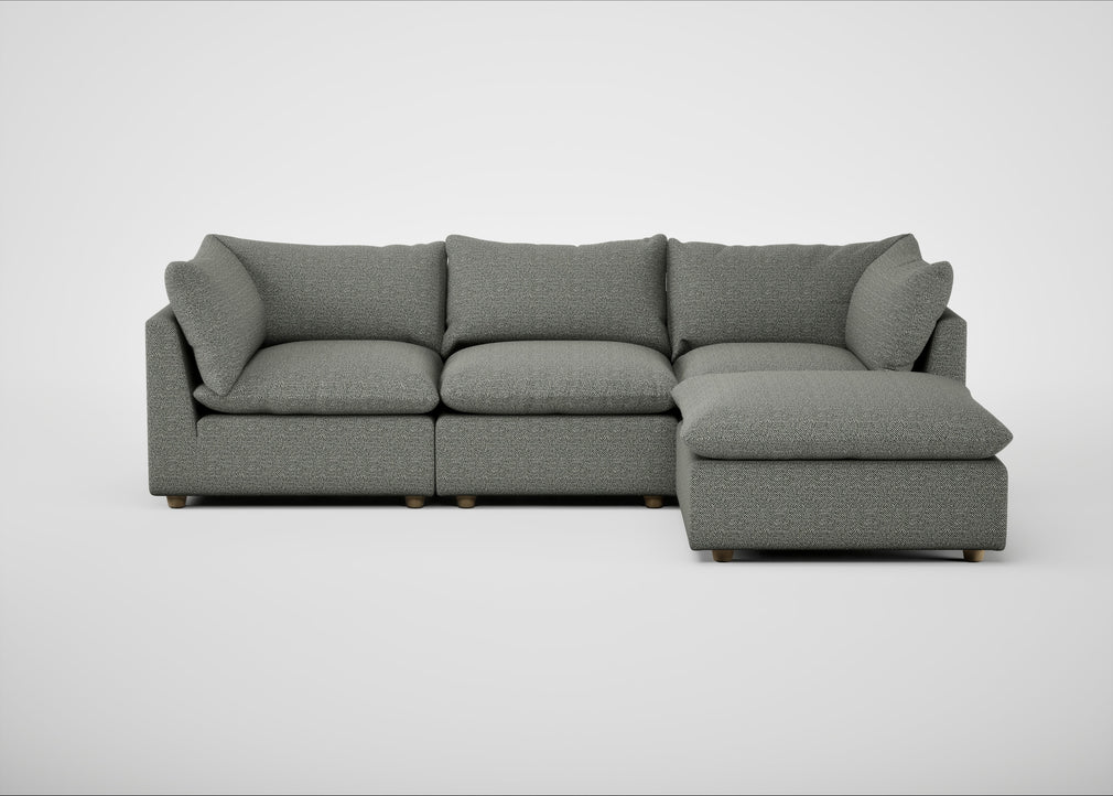 Astrid Right Hand Facing Corner Chaise Sofa Boucle Tweed Lapis / Natural Beech