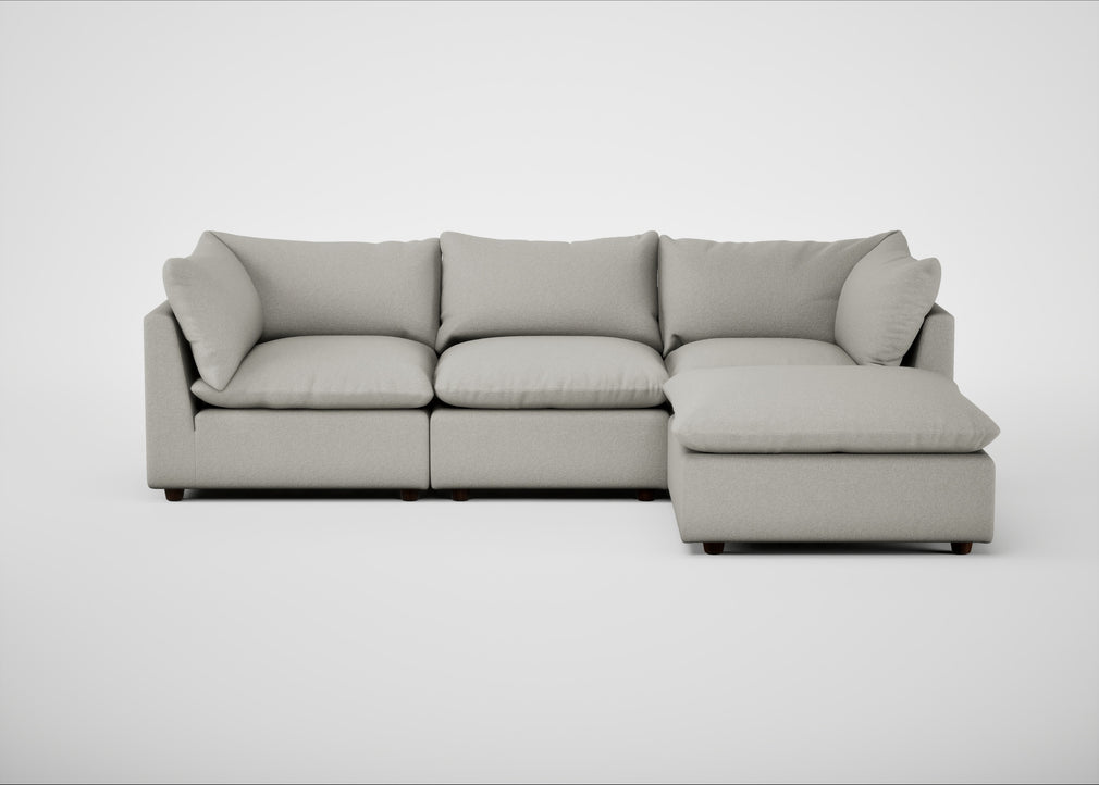 Astrid Right Hand Facing Corner Chaise Sofa Melton Wool Limestone / Walnut Stained Beech