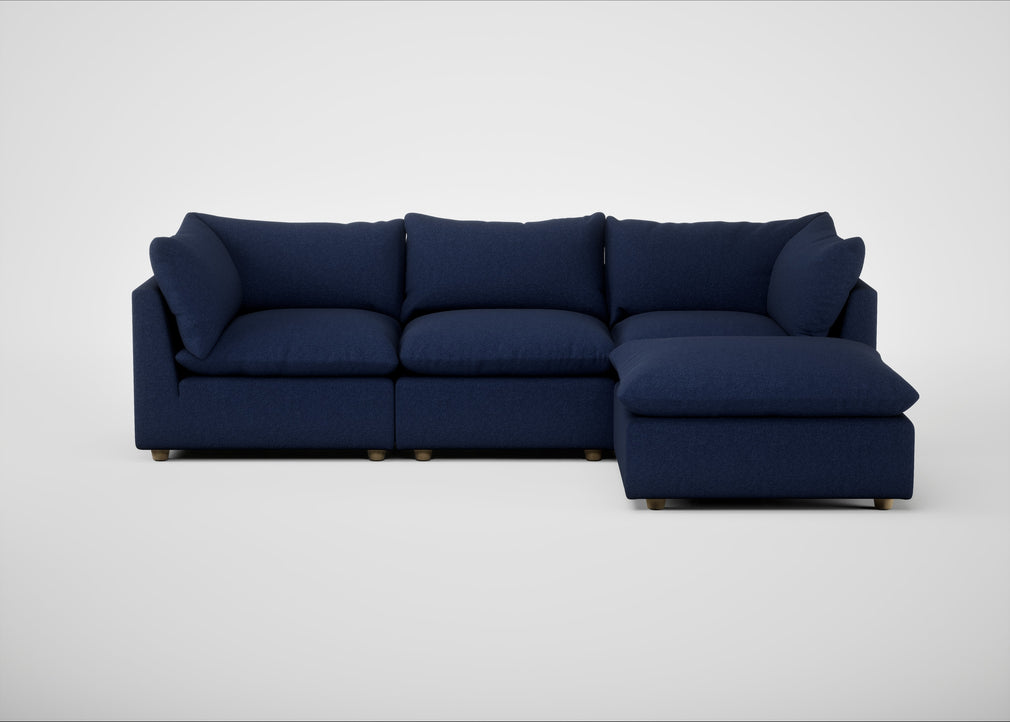 Astrid Right Hand Facing Corner Chaise Sofa Melton Wool New Navy / Natural Beech
