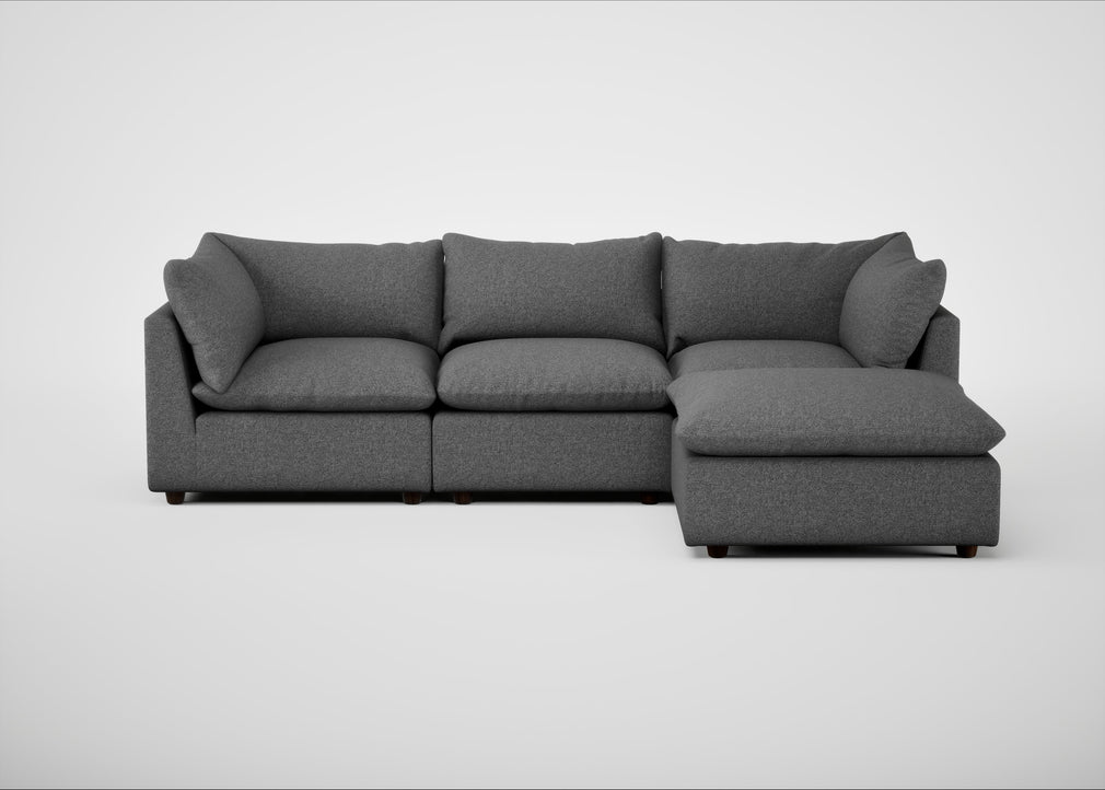 Astrid Right Hand Facing Corner Chaise Sofa Melton Wool Shale / Walnut Stained Beech