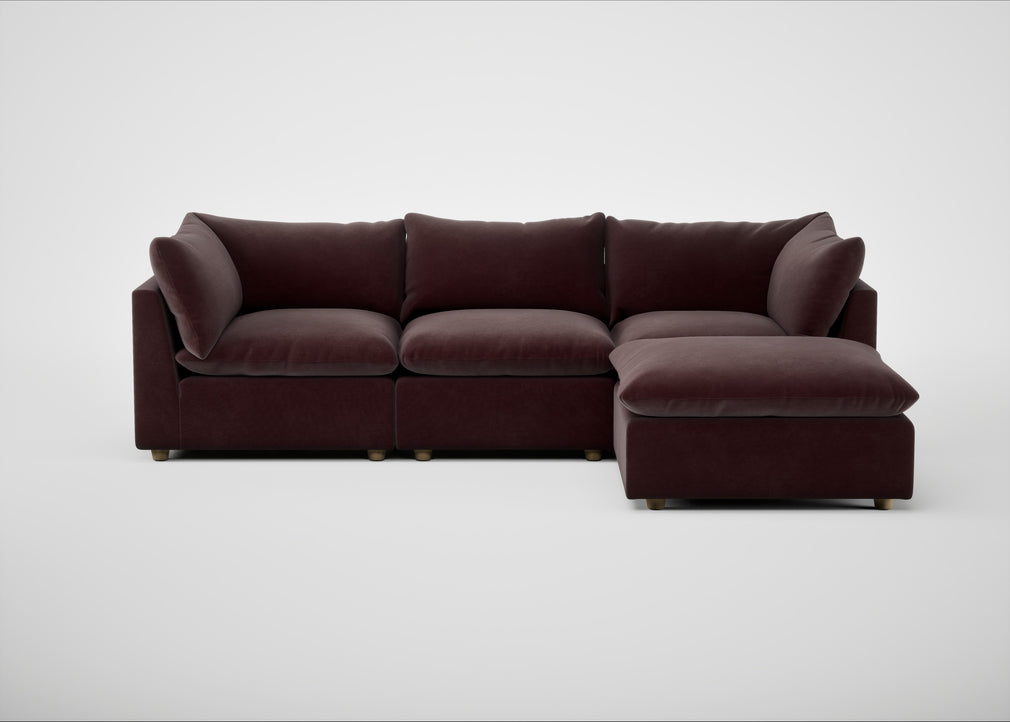 Astrid Right Hand Facing Corner Chaise Sofa Smart Luxe Velvet Acorn / Natural Beech