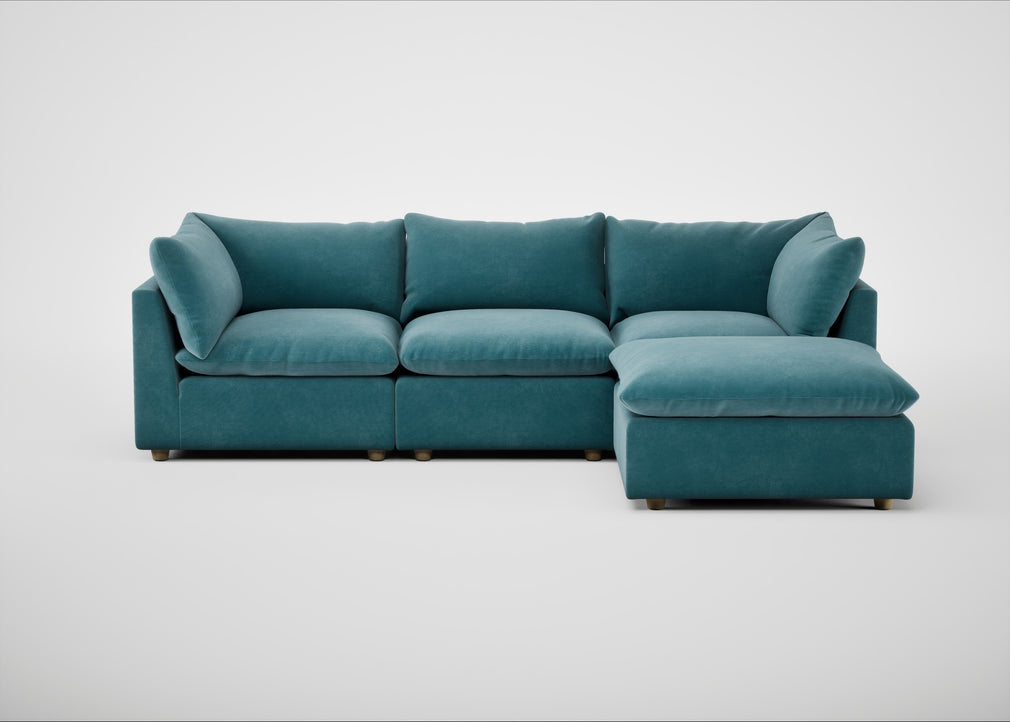 Astrid Right Hand Facing Corner Chaise Sofa Smart Luxe Velvet Airforce Blue / Natural Beech