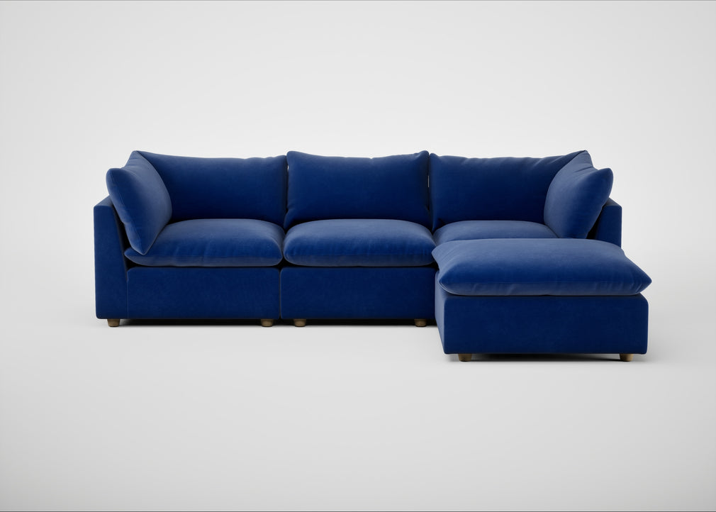 Astrid Right Hand Facing Corner Chaise Sofa Smart Luxe Velvet Azure / Natural Beech