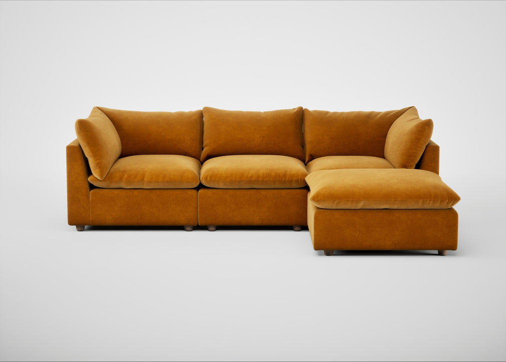Astrid Right Hand Facing Corner Chaise Sofa Smart Luxe Velvet Cognac / Natural Beech