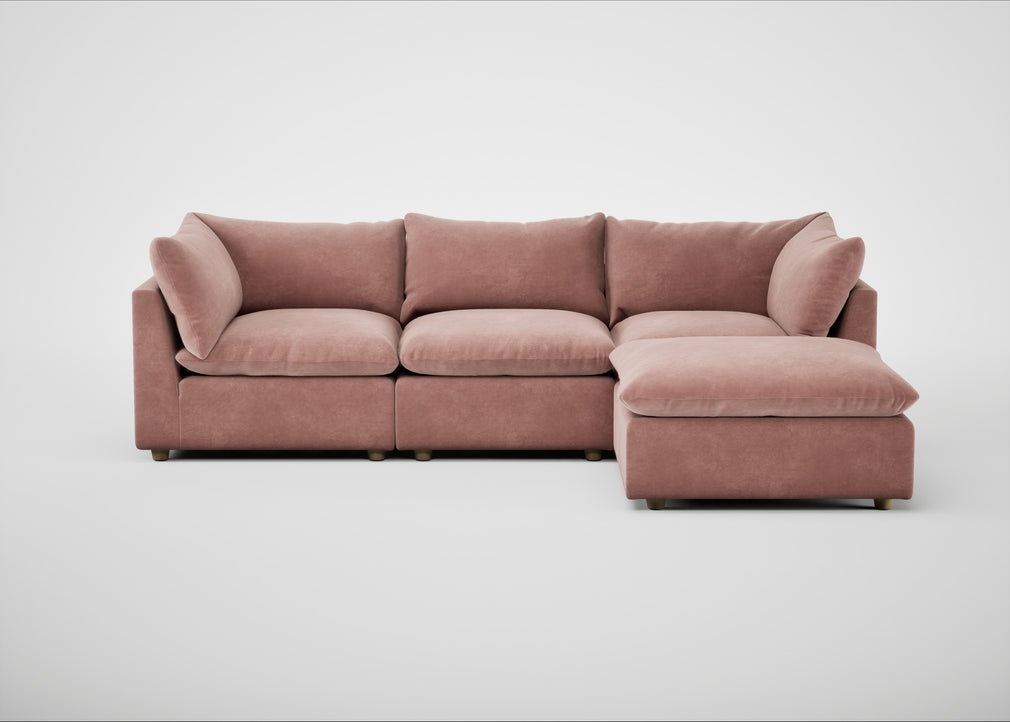 Astrid Right Hand Facing Corner Chaise Sofa Smart Luxe Velvet Dusky Pink / Natural Beech