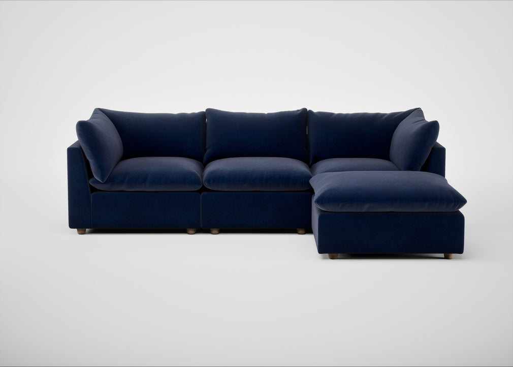Astrid Right Hand Facing Corner Chaise Sofa Smart Luxe Velvet Midnight / Natural Beech