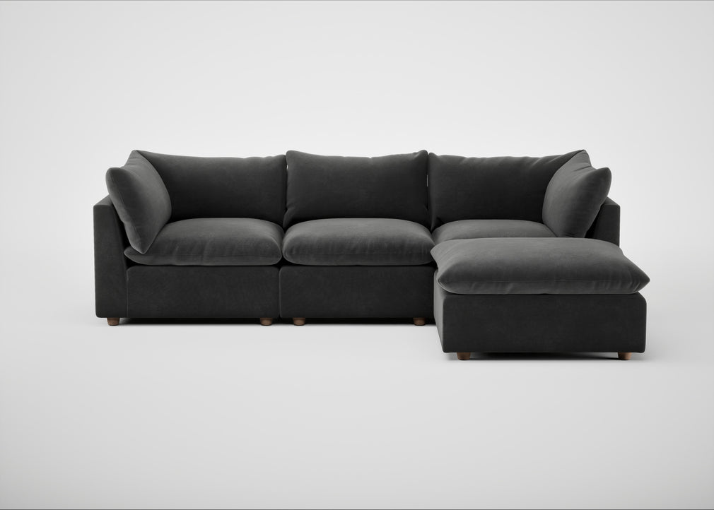 Astrid Right Hand Facing Corner Chaise Sofa Smart Luxe Velvet Nickel / Natural Beech