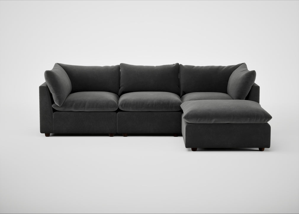 Astrid Right Hand Facing Corner Chaise Sofa Smart Luxe Velvet Nickel / Walnut Stained Beech