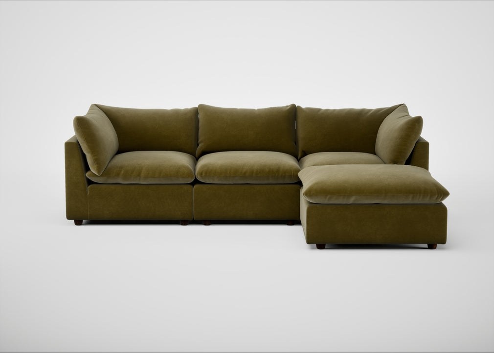 Astrid Right Hand Facing Corner Chaise Sofa Smart Luxe Velvet Peridot / Walnut Stained Beech