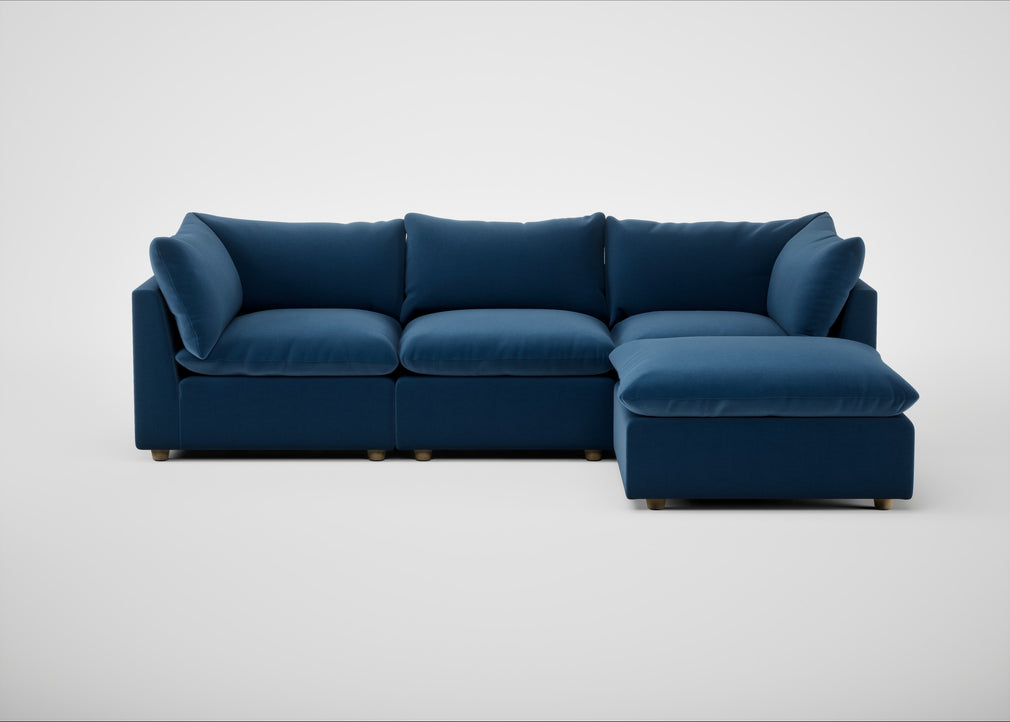 Astrid Right Hand Facing Corner Chaise Sofa Velvet Petrol / Natural Beech