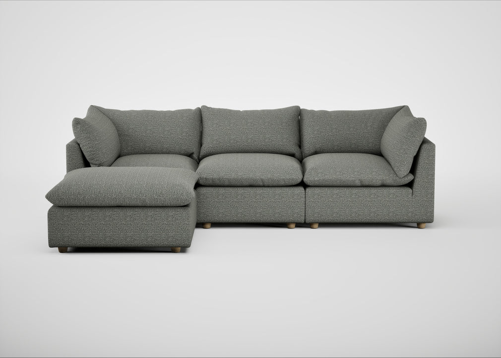 Astrid Left Hand Facing Corner Chaise Sofa Boucle Tweed Lapis / Natural Beech