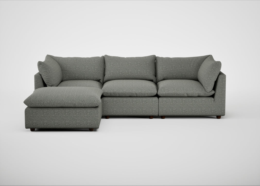 Astrid Left Hand Facing Corner Chaise Sofa Boucle Tweed Lapis / Walnut Stained Beech