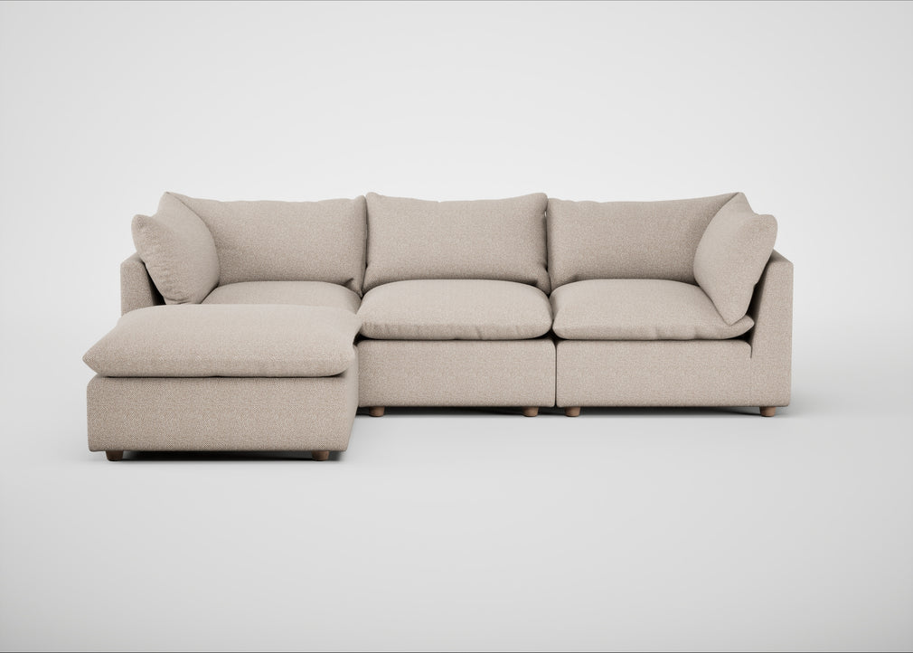 Astrid Left Hand Facing Corner Chaise Sofa Boucle Tweed Pearl / Natural Beech
