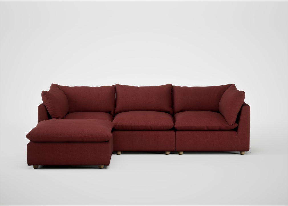 Astrid Left Hand Facing Corner Chaise Sofa Capelo Linen-Cotton Etruscan Red / Natural Beech