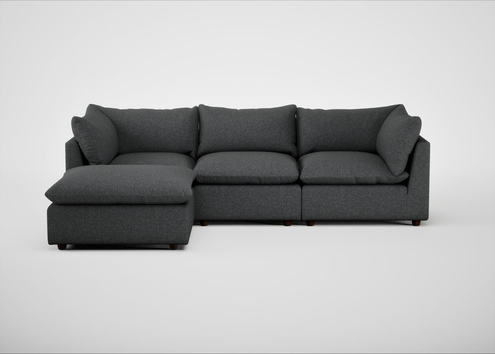Astrid Left Hand Facing Corner Chaise Sofa Melton Wool Granite / Walnut Stained Beech