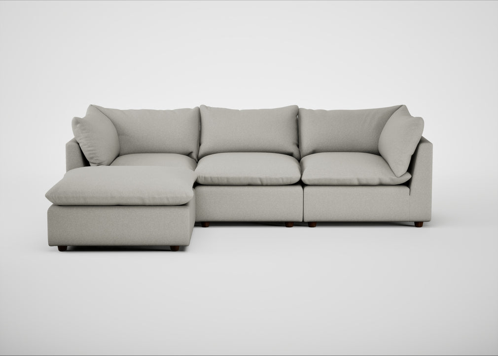 Astrid Left Hand Facing Corner Chaise Sofa Melton Wool Limestone / Walnut Stained Beech