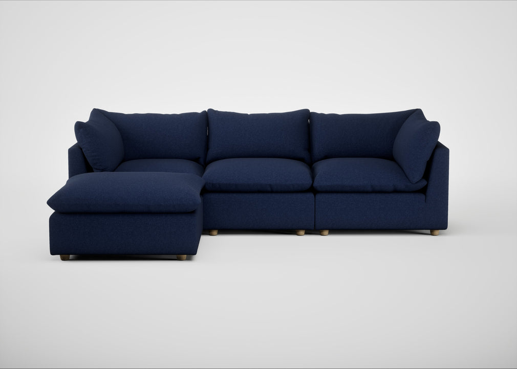 Astrid Left Hand Facing Corner Chaise Sofa Melton Wool New Navy / Natural Beech