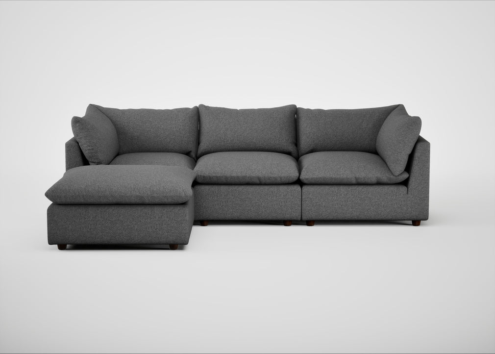 Astrid Left Hand Facing Corner Chaise Sofa Melton Wool Shale / Walnut Stained Beech