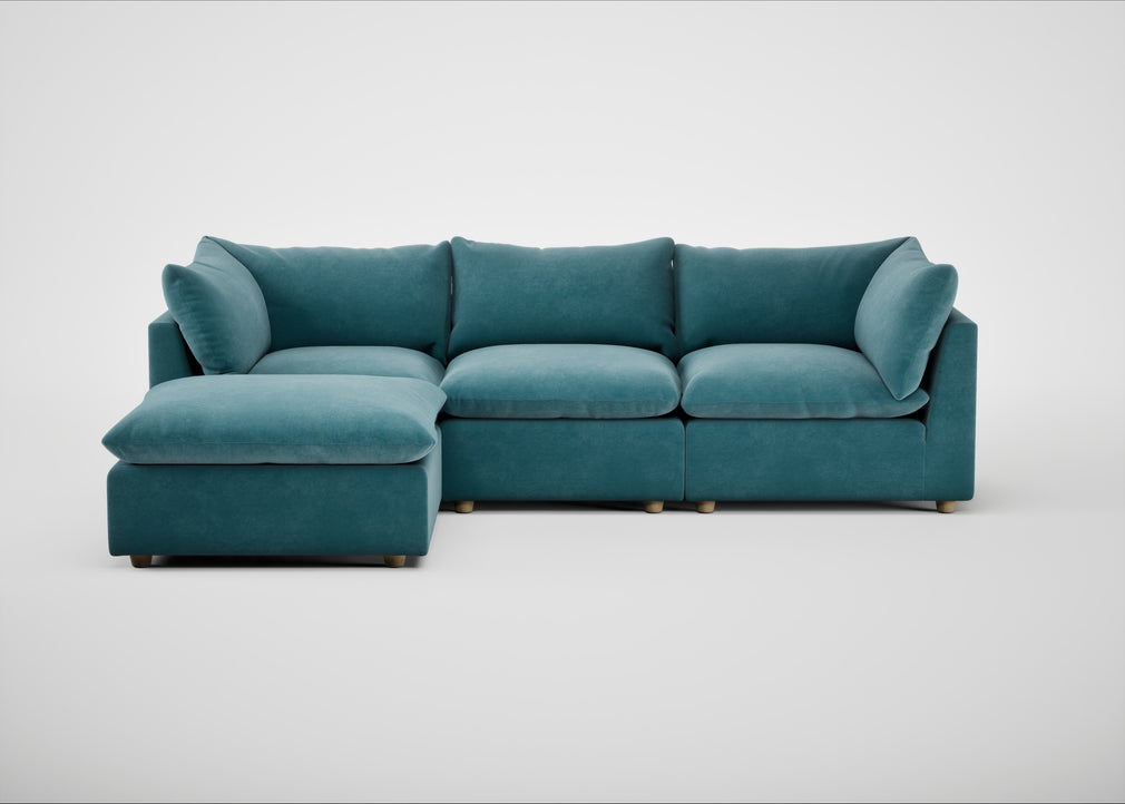 Astrid Left Hand Facing Corner Chaise Sofa Smart Luxe Velvet Airforce Blue / Natural Beech