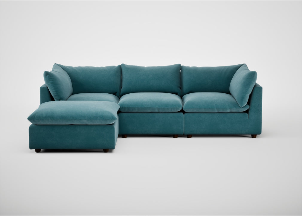 Astrid Left Hand Facing Corner Chaise Sofa Smart Luxe Velvet Airforce Blue / Walnut Stained Beech