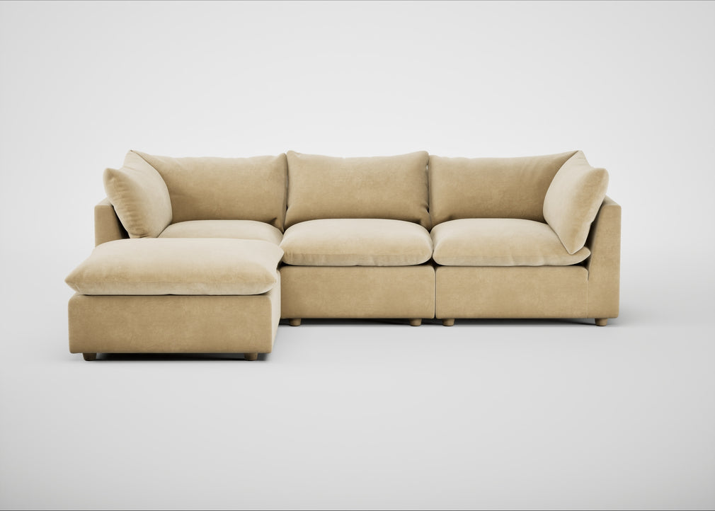 Astrid Left Hand Facing Corner Chaise Sofa Smart Luxe Velvet Biscuit / Natural Beech