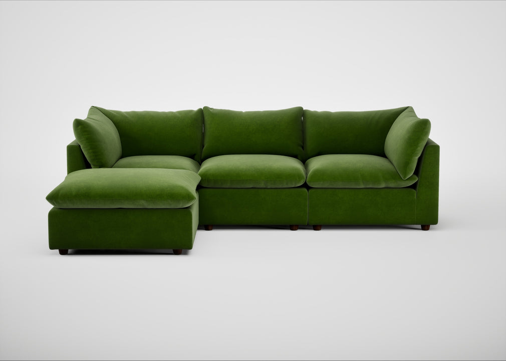 Astrid Left Hand Facing Corner Chaise Sofa Smart Luxe Velvet Grass / Walnut Stained Beech